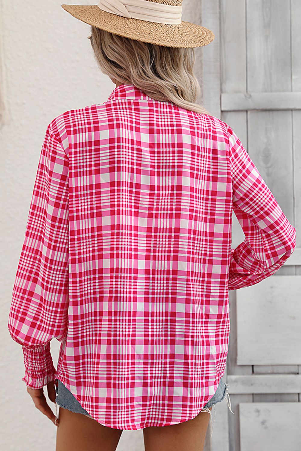 Plaid Lantern Sleeve Shirt