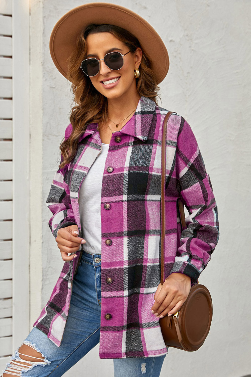 Plaid Dropped Shoulder Pocketed Shirt Jacket