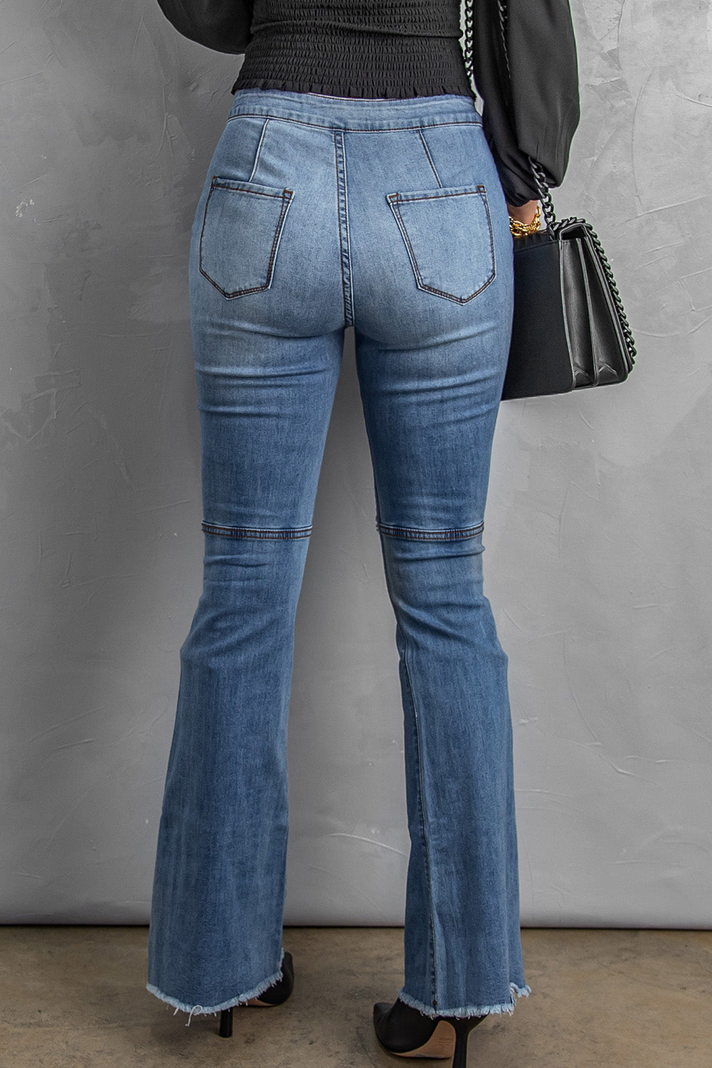 Distressed Raw Hem High-Waist Flare Jeans