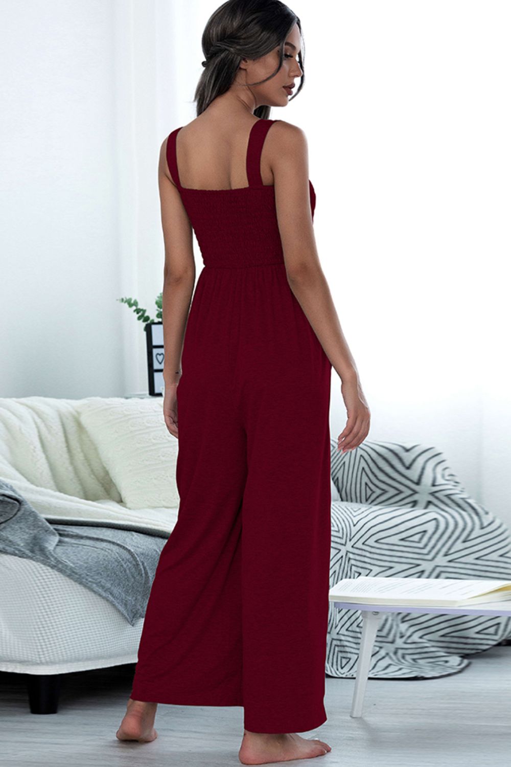 Square Neck Sleeveless Pocket Jumpsuit