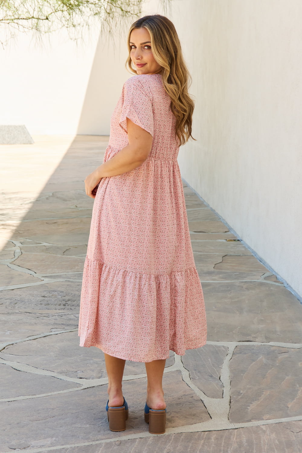 HEYSON Spring Baby Full Size Kimono Sleeve Midi Dress in Peach