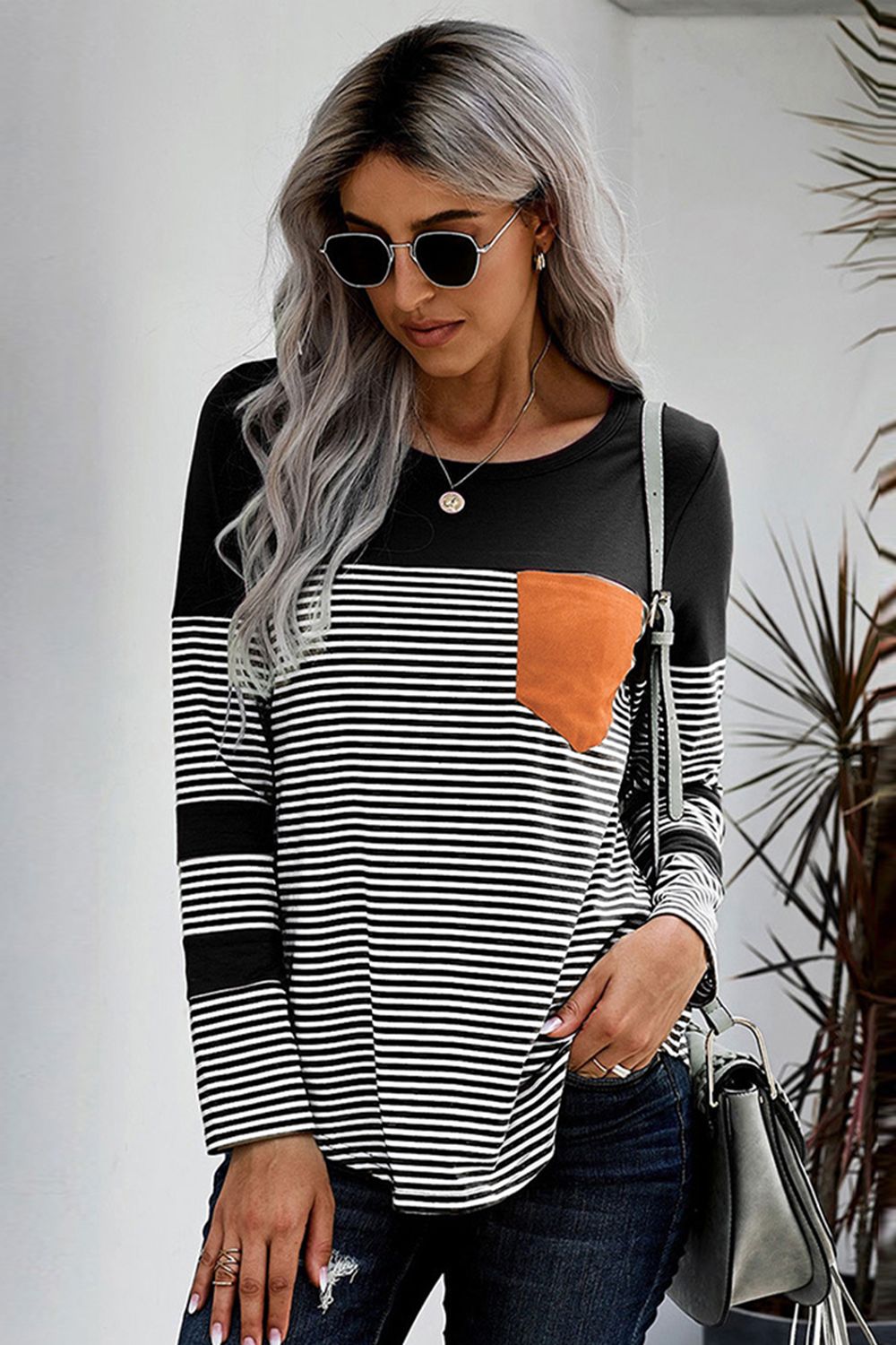 Striped Round Neck Long Sleeve T-Shirt