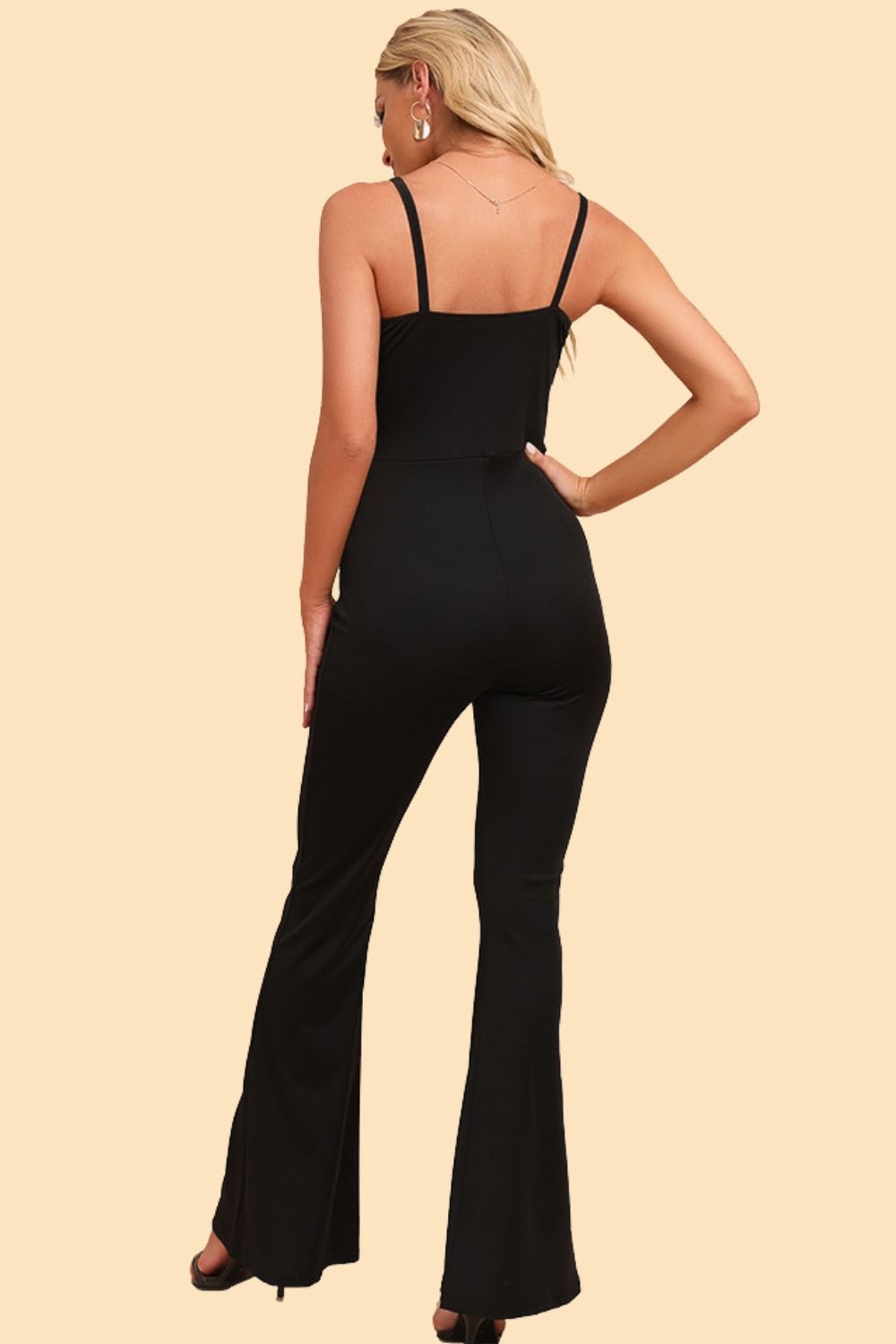 Spliced Mesh Spaghetti Strap Jumpsuit