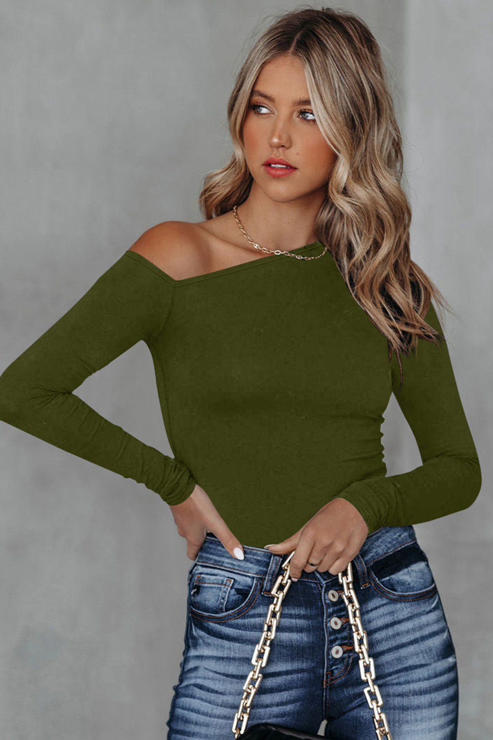 Asymmetrical Neck Long Sleeve Top