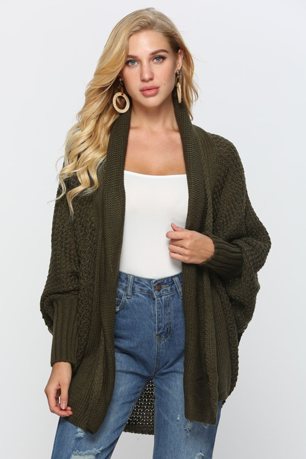 Open Front Dolman Sleeve Longline Cardigan