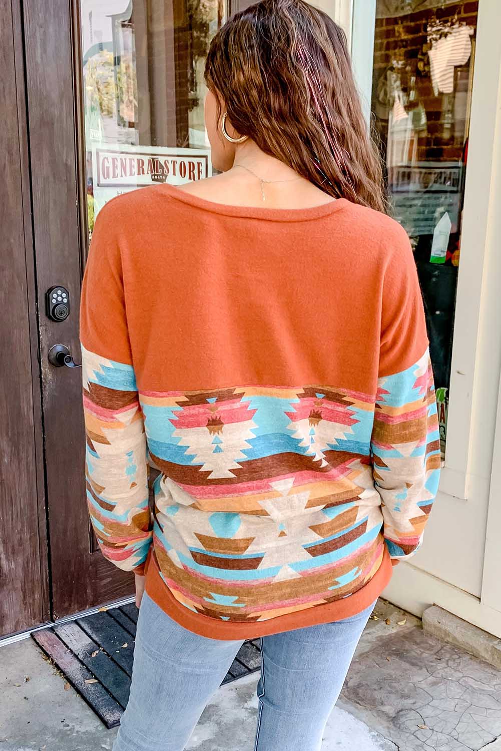 Geometric Round Neck Long Sleeve T-Shirt