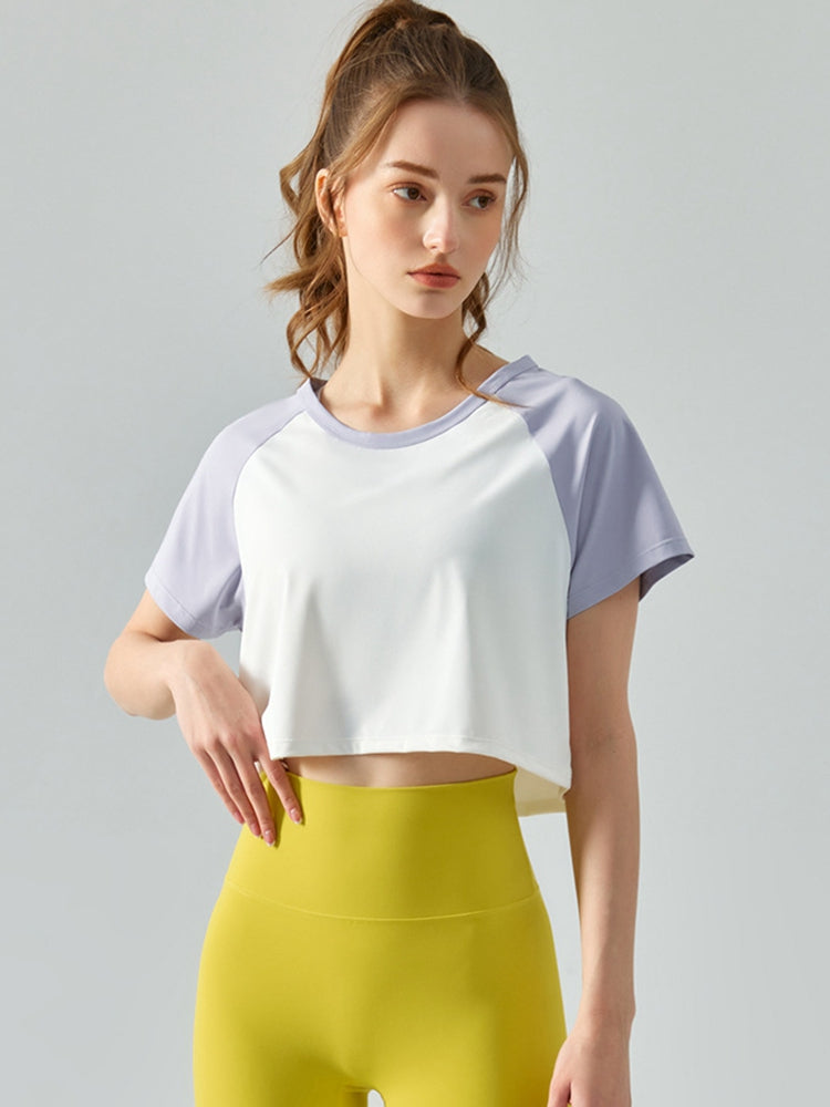 Round Neck Raglan Sleeve Cropped Sports Top