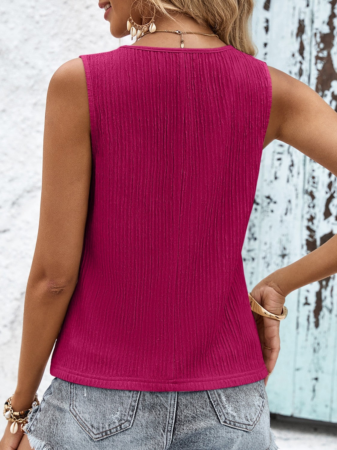 Textured V-Neck Tank Top