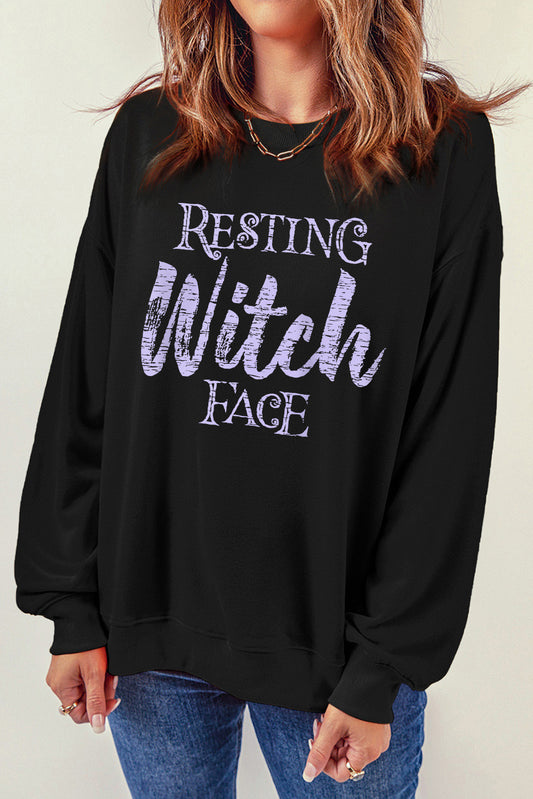 Round Neck Long Sleeve RESTING WITCH FACE Graphic Sweatshirt