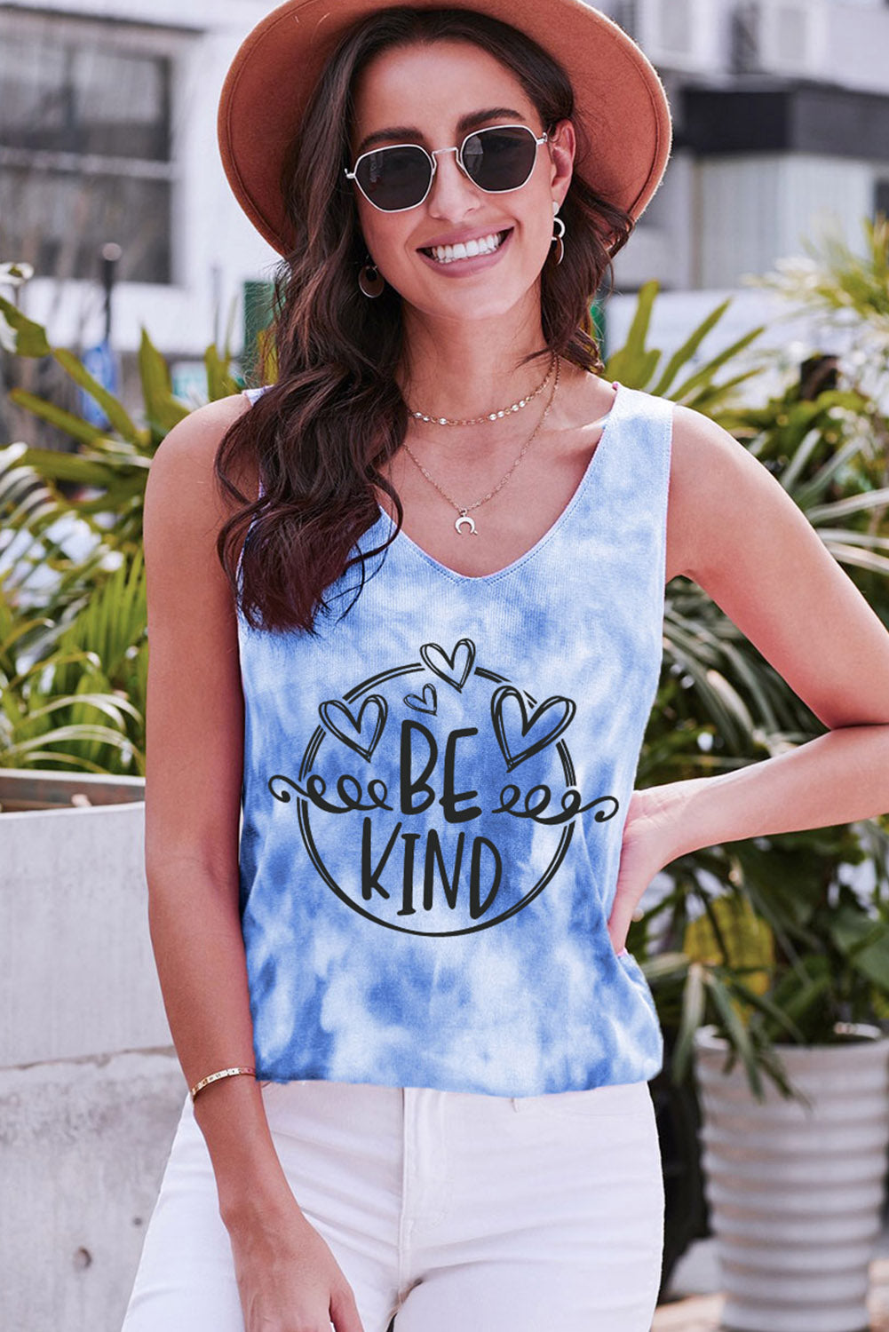 BE KIND Graphic Tie-Dye V-Neck Tank